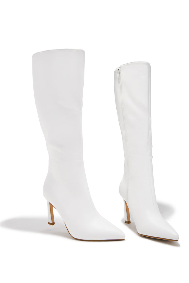 Load image into Gallery viewer, Kymmie Below The Knee Heel Boots - White
