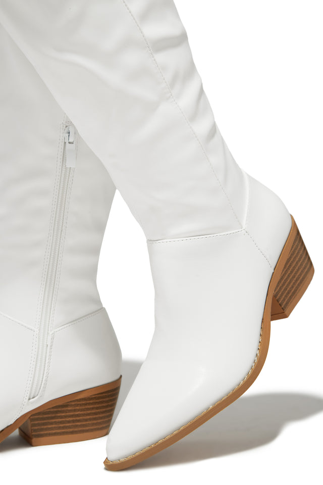 Knee Boots White Boots Wood Heel Miss Lola Dallas White Western