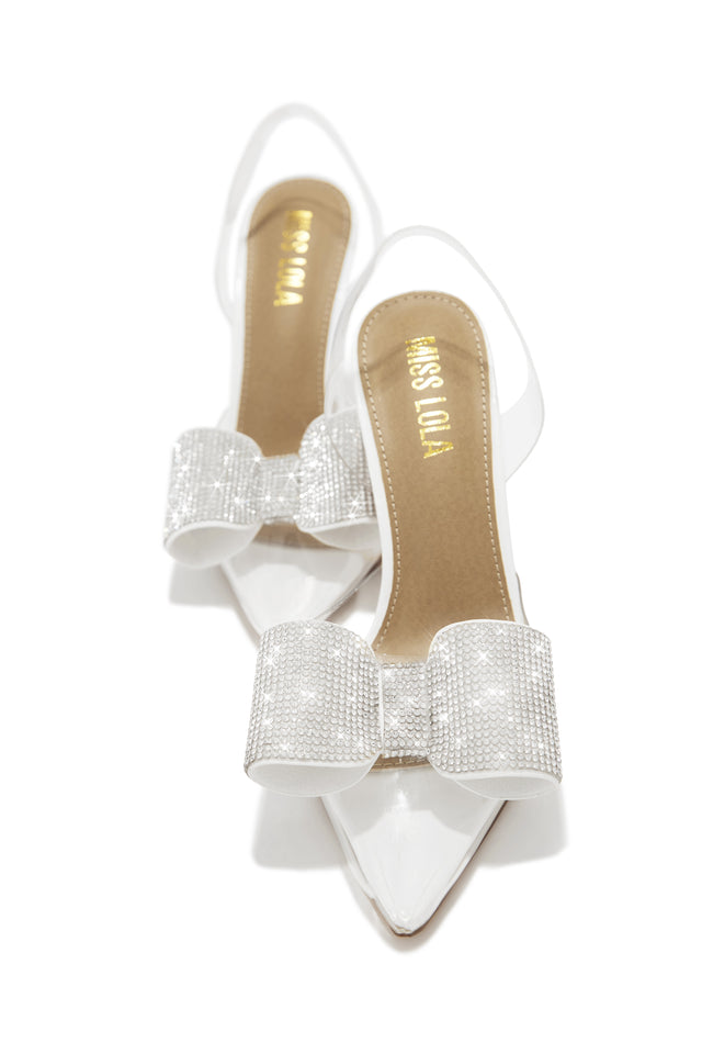 Load image into Gallery viewer, White Embellished Slingback Pumps
