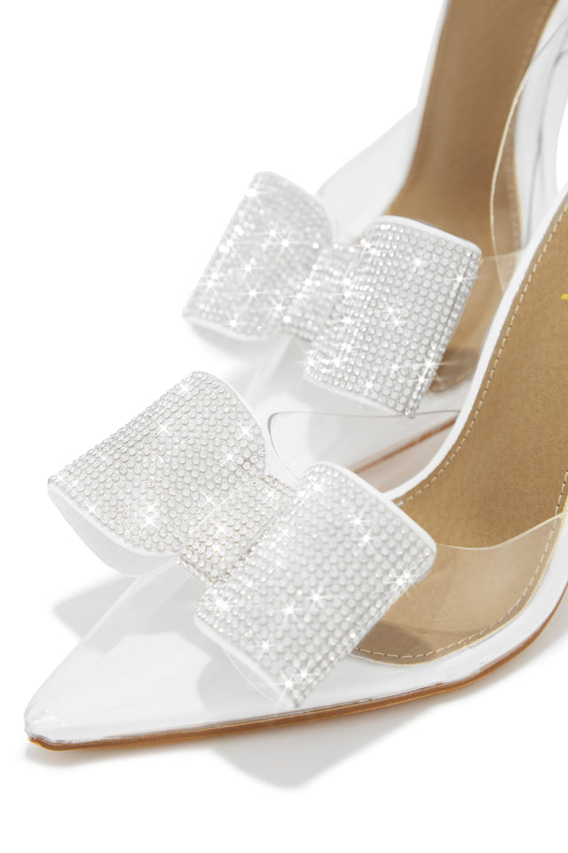 Load image into Gallery viewer, White Clear High Heel Pumps with Embellished Bow
