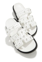 Load image into Gallery viewer, White Chunky Slip On Embellished Sandals
