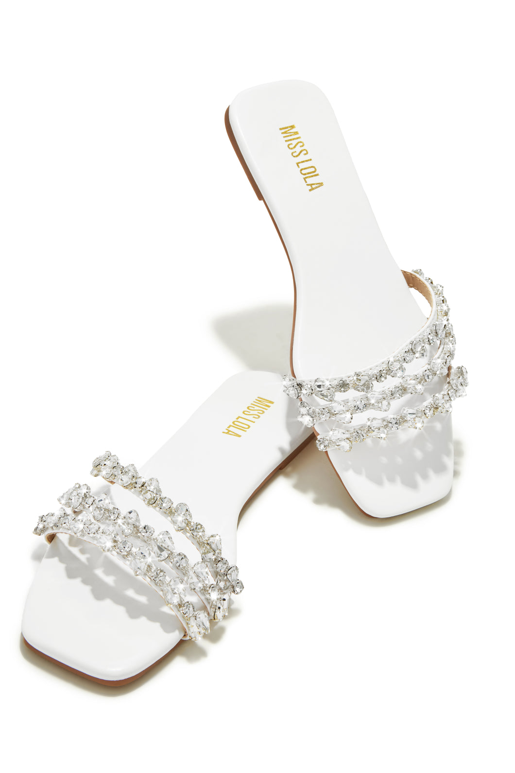 Luxury Trips Embellished Slip On Sandals - White