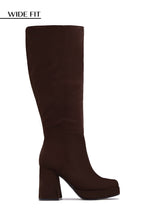 Load image into Gallery viewer, Hudson Wide Fit Platform Block Heel Boots - Brown Suede
