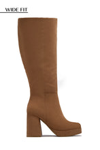 Load image into Gallery viewer, Hudson Wide Fit Platform Block Heel Boots - Camel Suede
