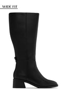Stephany Wide Fit Block Heel Knee High Boots – Black