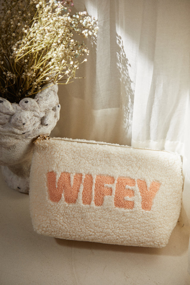 Load image into Gallery viewer, Faux-Sherpa Bag with WIFEY written On One Side

