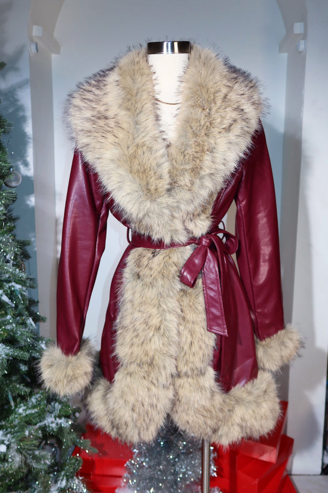 Load image into Gallery viewer, Foxy Faux Fur Coat - Wine
