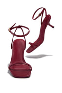 Karolay Ankle Strap Mid Heels - Cherry