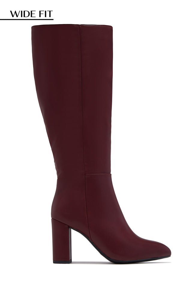 Load image into Gallery viewer, Fine Time Wide Fit Block Heel Knee High Boots - Wine

