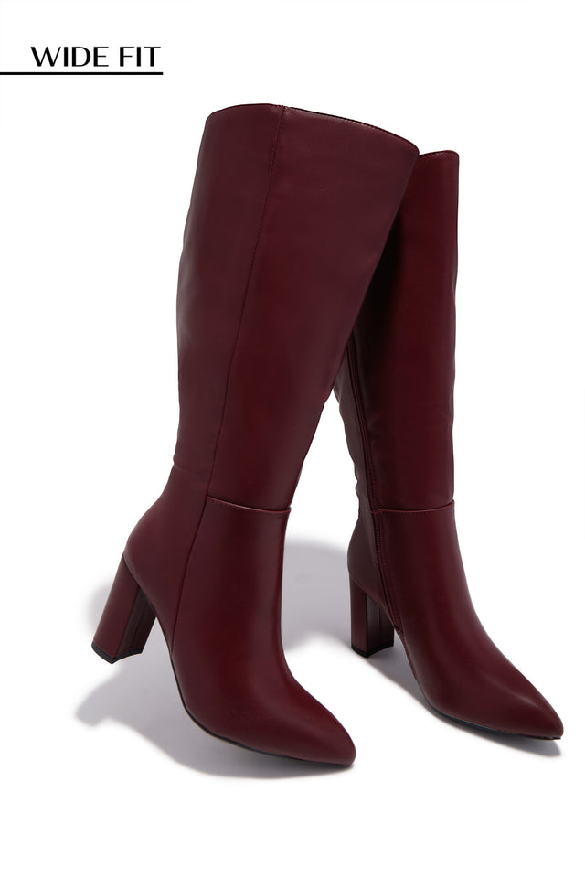 Load image into Gallery viewer, Fine Time Wide Fit Block Heel Knee High Boots - Wine
