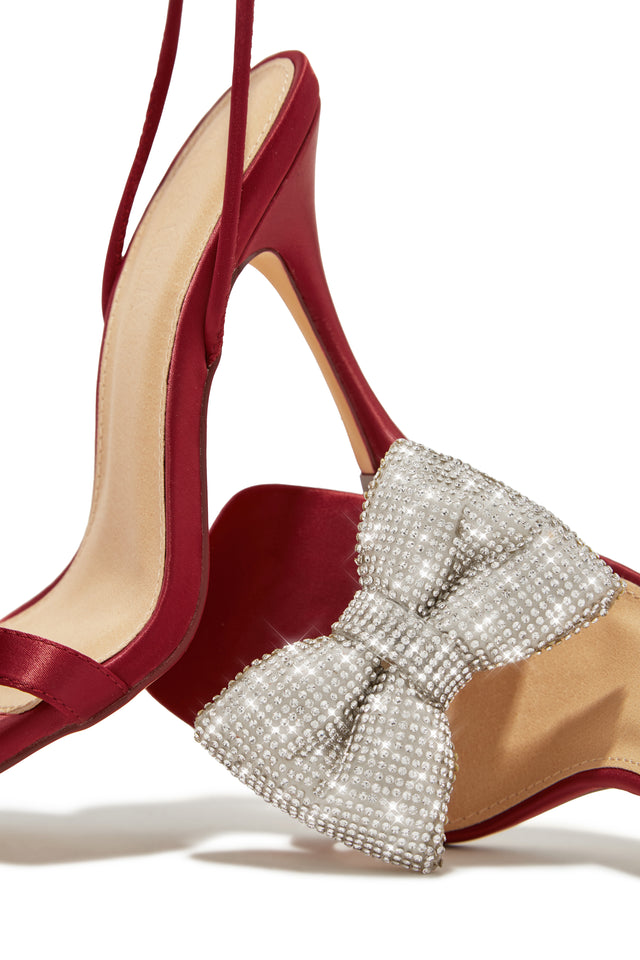 Load image into Gallery viewer, Ciela Lace Up Embellished Bow Heels - Wine
