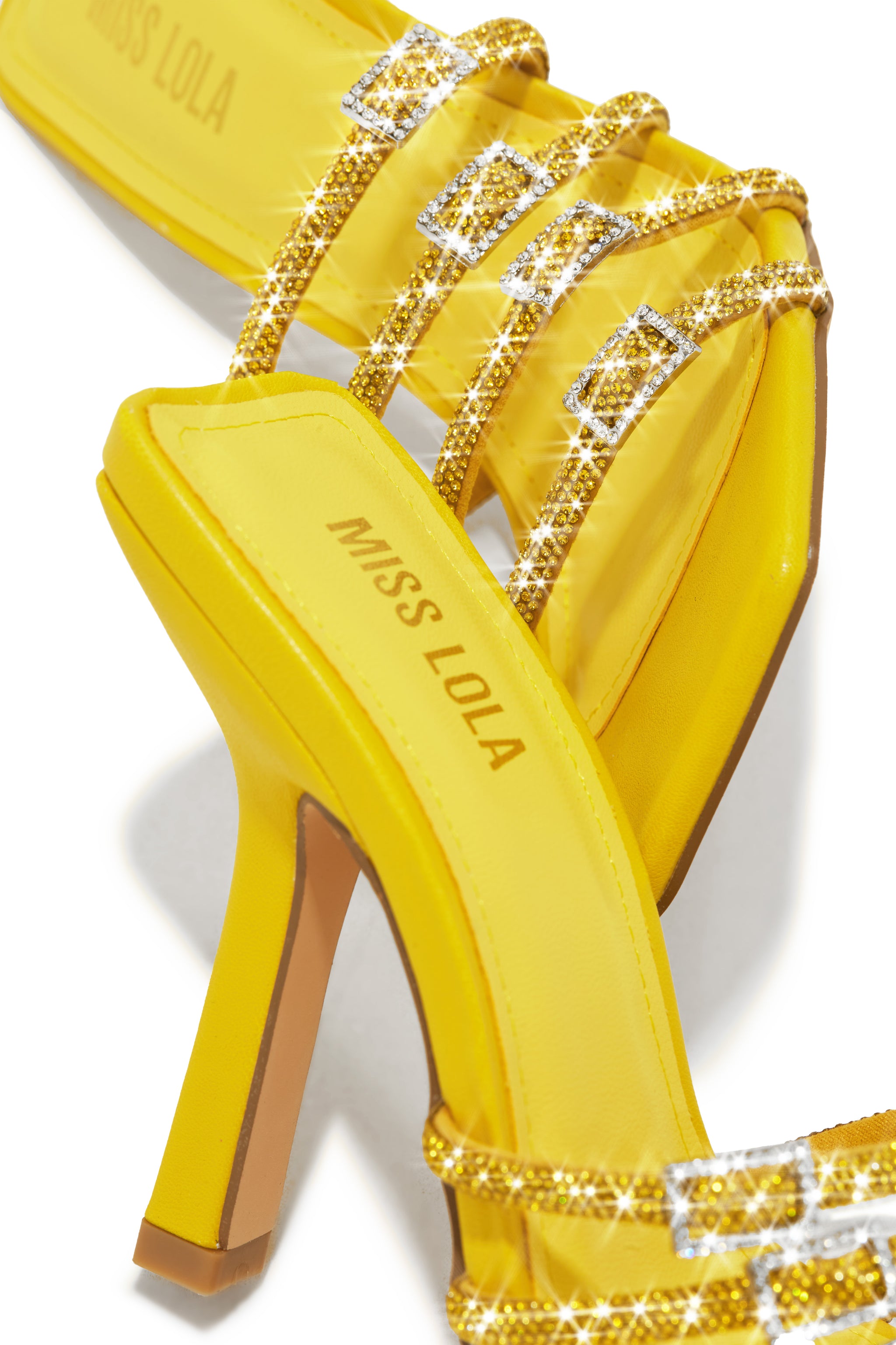 Elegant Yellow Embellished High Heel Mules – MISS LOLA