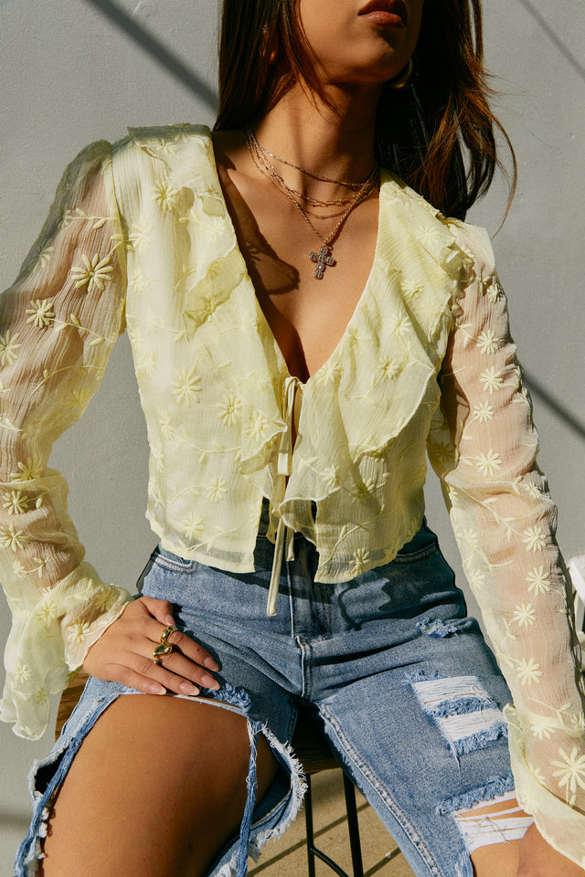 Load image into Gallery viewer, Yellow Embroidered Chiffon Top
