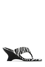 Load image into Gallery viewer, Black and White Zebra Print Slip On Thong Strap Heels
