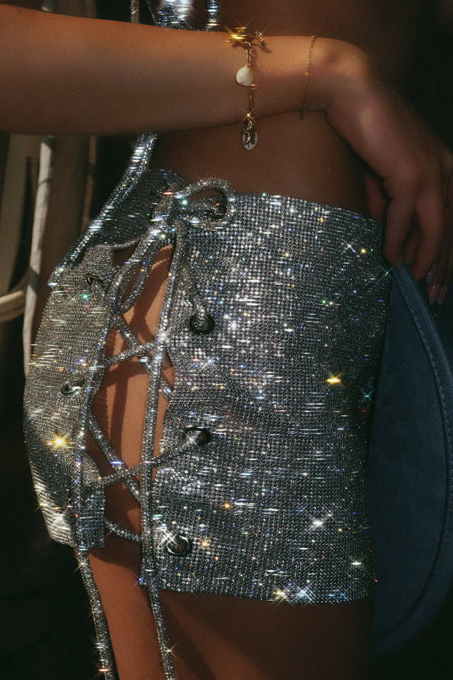 Load image into Gallery viewer, Zelda Embellished Two Piece Skirt Set - Silver
