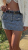 Diamond stitching pattern denim mini skirt on model