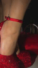 Load and play video in Gallery viewer, Model wearing red embellished platform block heels
