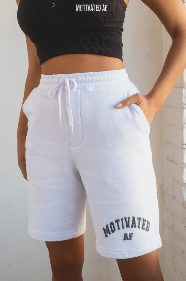 Load image into Gallery viewer, Motivated AF Varsity Short - White
