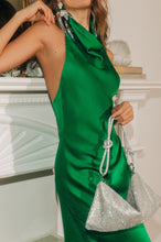 Load image into Gallery viewer, green faux satin dress 
