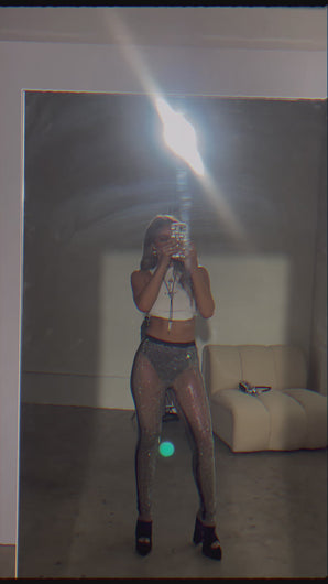 embellished leggings on model