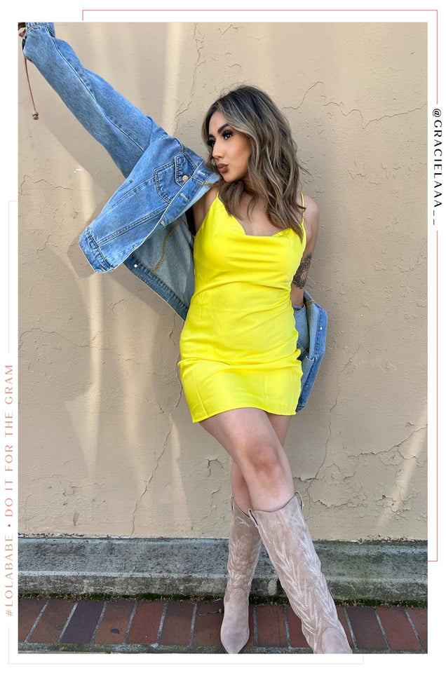 Load image into Gallery viewer, Neon Yellow Mini Dress
