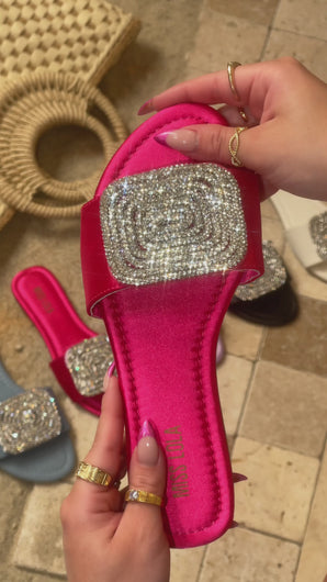 Pink Embellished Slip On Sandals Details