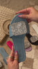 Denim Embellished Slip On Sandals Close Up