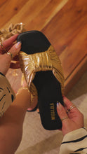 Load and play video in Gallery viewer, Gold slip on sandals video
