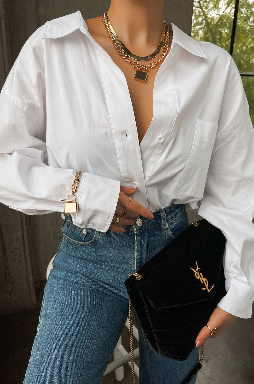 White Button Up Top