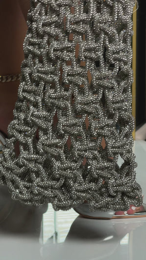 Silver-Tone High Heel Mules on Model