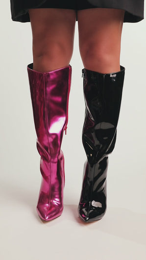 Video Of Model Wearing boots Available In Pink And Black