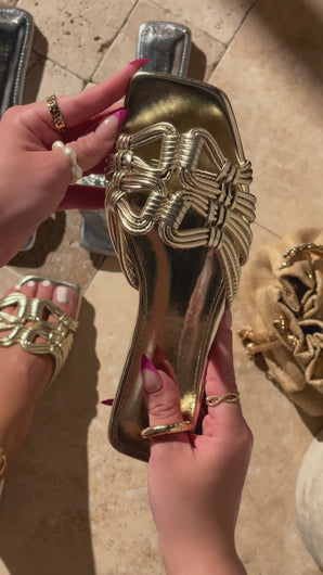 Gold metallic sandal with strap detailing