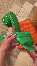 Load and play video in Gallery viewer, Green block heel mules on Model
