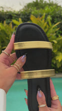 Load and play video in Gallery viewer, Gold tone slip on sandals video

