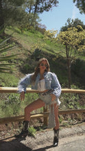 Load and play video in Gallery viewer, Light Wash Denim Blue Jacket On Model Video
