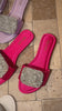 Pink Faux Satin Embellished Slip On Sandals