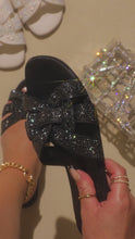 Load and play video in Gallery viewer, Embellished black slip on sandals video
