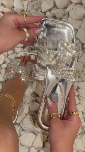 Silver embellished strap sandal detail video