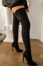 Load image into Gallery viewer, Black over the knee high heel boot 
