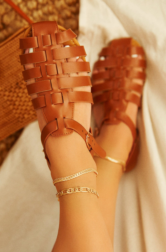 Load image into Gallery viewer, Tan Caged Sandals
