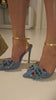 Emellished denim ankle strap pumps on model video