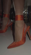 Load and play video in Gallery viewer, Video Of Model Wearing Orange Embellished Heels 
