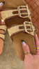 Tan slip on flat sandal detail video