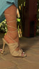 Canvas heel with strap closure on Model