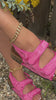 Pink strap sandals on model