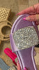 Lavender Faux Satin Embellished Slip On Sandals