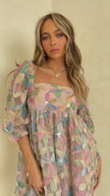 Load and play video in Gallery viewer, Floral Novelty Mesh Short Sleeve Babydoll Dress on Model
