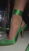 Load and play video in Gallery viewer, Video Of Model Wearing Green Embellished Heels 
