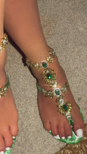 Load and play video in Gallery viewer, Green leaf embellished sandals on model

