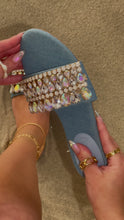 Load and play video in Gallery viewer, Blue Embellished Slip On Sandals
